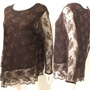 Vtg Nina L Piccalino Tunic Top Brown Gold Mesh NEW